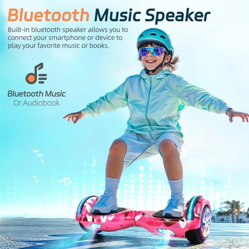 Miniatura 6 de Scooter con luces LED Bluetooth Corlorful, ruedas de 6.5 pulgadas, scooter de motor dual de 300 W para niños, niñas, niños y adultos, todas