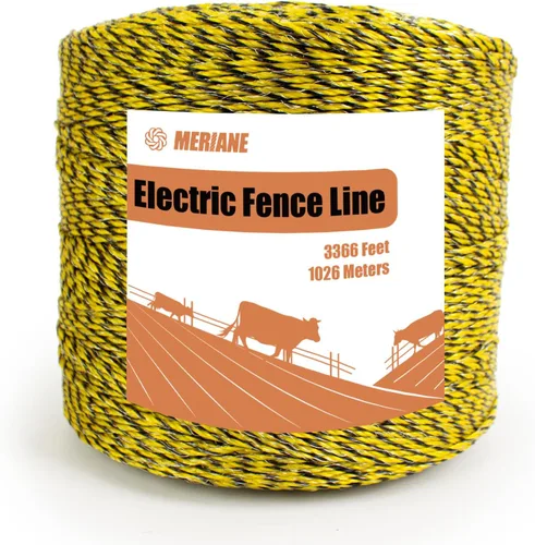 MERIANE Alambre eléctrico para valla de 1/8 pulgadas, 3366 pies/3,366.1 ft, 6 hilos de acero inoxidable mejorados, alambre eléctrico portátil de