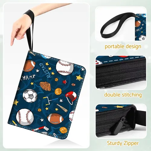 Miniatura 6 de Carpeta de Tarjetas de Béisbol y Fútbol con 480 Bolsillos y 60 Fundas Extraíbles, Carpeta Portátil para Tarjetas de Baloncesto y Deportes, Álbum
