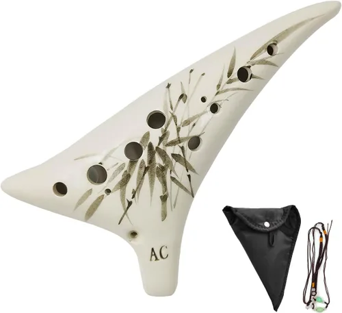 SENHAI Instrumento Ocarina de 12 agujeros, instrumento musical Ocarina de cerámica con partitura musical, cordón y bolsa protectora de regalo (12