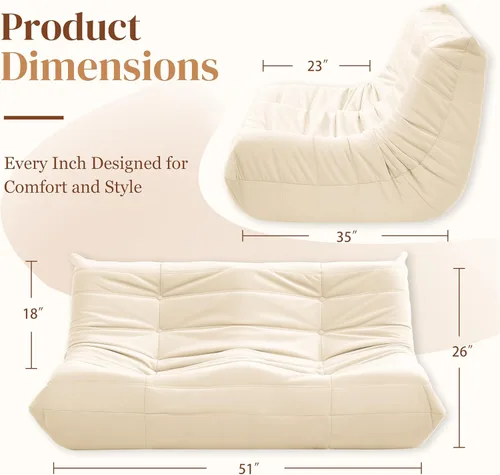 Miniatura 2 de Silla Puf, Silla Puf Loveseat junto a la Chimenea Sofá Puf para Adultos, Sillas Puf de 2 Plazas para Adolescentes con Espuma de Alta Resistencia