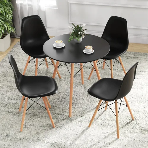 Miniatura 4 de Giantex Juego de mesa de comedor redonda para 2, mesa de cocina de 31.5 pulgadas y sillas con patas de madera maciza, asientos de plástico, marco