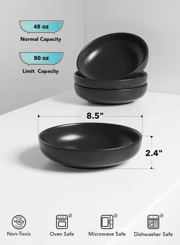 Miniatura 5 de LE TAUCI Tazones para pasta de 45 oz, Juego de tazones para ensalada para servir sopa, pasta, fideos, cena, platos de tazones grandes de cocina