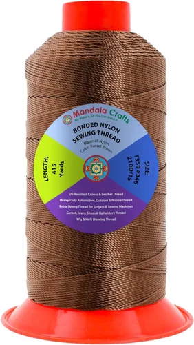 Miniatura 266 de Mandala Crafts - Hilo de nailon para coser cuero, tapicería, mezclilla y para trenzar el pelo; resistente, 1500 yardas, tamaño 69 T70 Marrón
