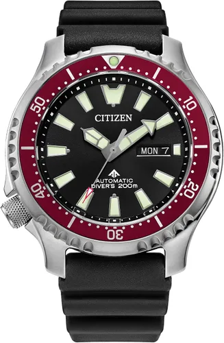 Citizen Reloj Promaster Sea automático con correa de poliuretano para hombre, 3 manecillas, fecha y fecha, bisel giratorio, cristal de zafiro
