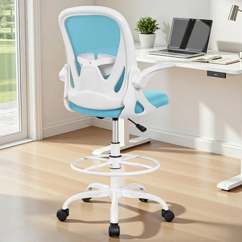 Miniatura 2 de Primy Silla de Dibujo Silla Alta de Oficina con Reposabrazos Abatibles Silla Ejecutiva Ergonómica de Computadora para Escritorio de Pie con Soporte