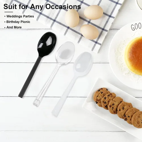 Miniatura 6 de Cucharas de plástico envueltas individualmente, 100 cucharas desechables resistentes a granel, ideales para fiestas, restaurantes, viajes y comida