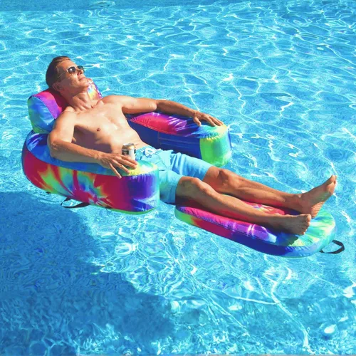 Miniatura 8 de Freetime Fun Tumbona inflable para piscina, piscina, lago, río, silla flotante de tela resistente, silla convertible 2 en 1, leopardo, camuflaje