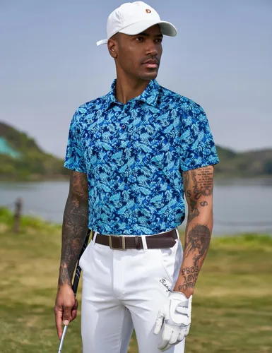 Miniatura 129 de TAPULCO Camisetas tipo polo de secado rápido para hombre, diseño de camuflaje, atléticas, ligeras, transpirables, casuales, para golf