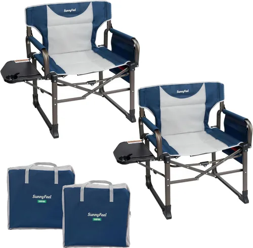 Miniatura 11 de SUNNYFEEL Oversized Camping Directors Chair 2 Pack Portable Foldable Camp Chair for Adults Support 600lbs with Side Pocket and Side Table for Beach