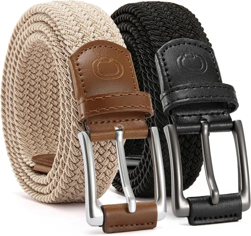 Miniatura 8 de CHAOREN Cinturón elástico para hombre, paquete de 2 - Cinturones trenzados de 1 3/8" para golf para hombres - Elástico casual para pantalones y jeans