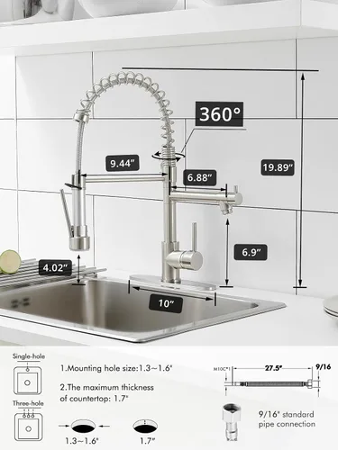 Miniatura 6 de AIMADI - Grifo para fregadero de cocina, grifo de cocina comercial de una sola manija y un solo orificio con rociador extraíble con placa