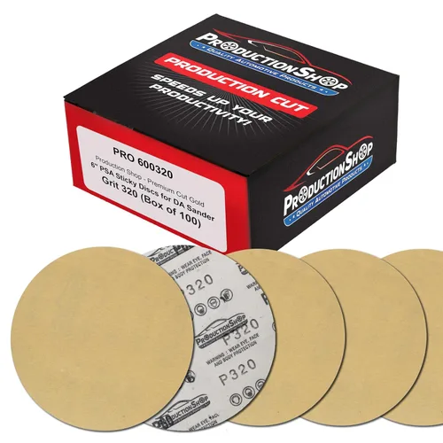 Miniatura 11 de ProductionShop Discos de lijado dorados PSA de grano 60 de 6 pulgadas, caja de 80 unidades, papel de lija abrasivo autoadhesivo para lijadoras