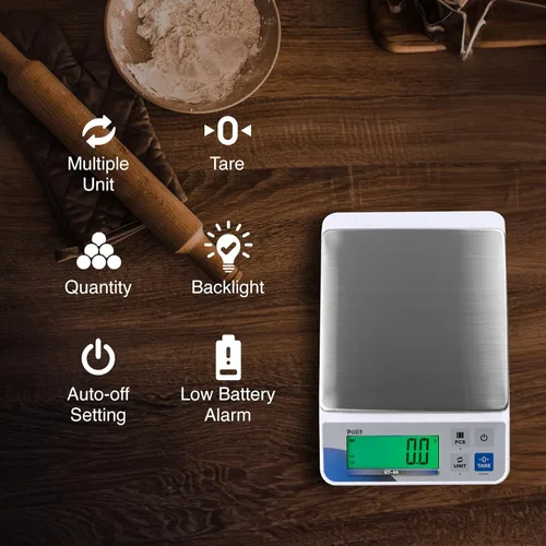 Miniatura 3 de Polit Báscula digital de cocina KT-66 de 30 libras/28.7 lbs Báscula de precisión de alimentos de 0.05 oz/1 g con pantalla LCD, batería