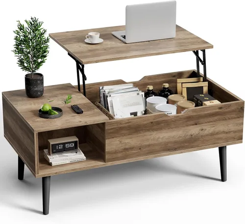 Miniatura 10 de OLIXIS Mesa de Centro de Café de Madera con Tapa Elevable con Compartimento Oculto y Estante de Almacenamiento Grande, Mesa de Comedor Central
