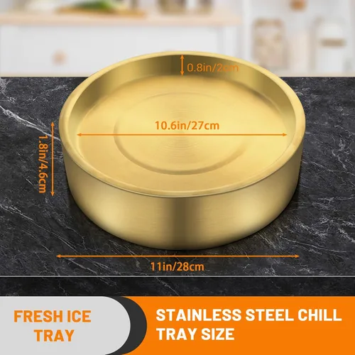 Miniatura 2 de Bandejas de acero inoxidable doradas de 11 pulgadas, bandeja fría para servir aperitivos con hielo, bandeja de servir helado para fiestas, plato