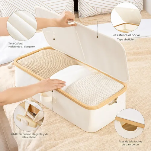 Miniatura 3 de StorageWorks Paquete de 2 Cajas de Almacenamiento Debajo de la Cama con Marco de Bambú, Contenedor Debajo de la Cama con Tapa Abatible de 42L