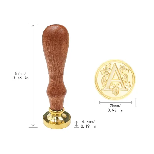 Miniatura 5 de Sello clásico de cera para sellar varios alfabetos, cabeza de latón, mango de madera, sellos para tarjetas, sobres, regalo (sello, letra A)