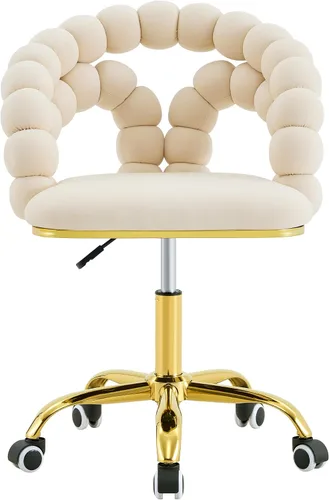 Miniatura 6 de Velvet Swivel Desk Chair with Bubble Back, Adjustable Height Computer Chair with Gold Metal Base, Modern Rolling Vanity Chair for Home Office (Beige)