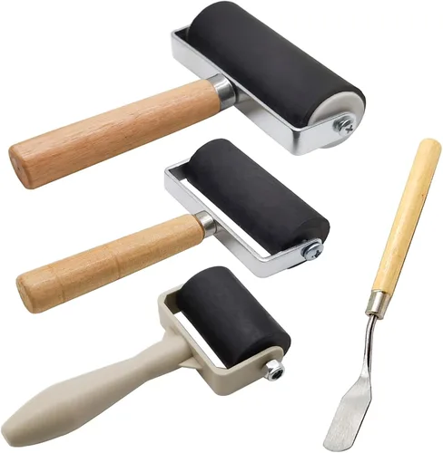 Paquete de 4 rodillos de goma – Rodillos Brayer con 3 tamaños para manualidades Rodillos de perforación para impresión, brocha de pintura, aplicador