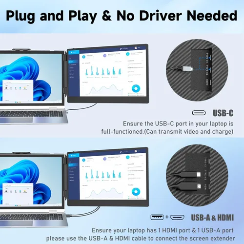 Miniatura 4 de KEFEYA Extensor de pantalla para laptop, monitor portátil de 14 pulgadas para portátiles de 13 a 17 pulgadas, extensor de monitor IPS FHD 1080P