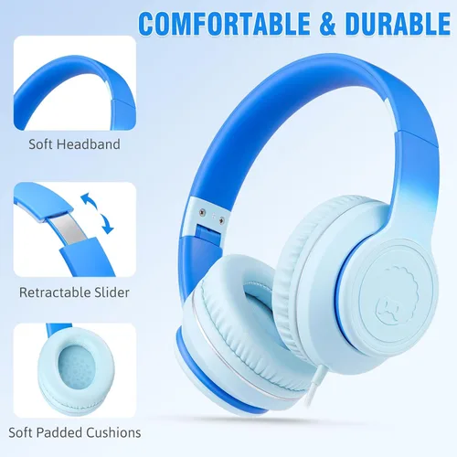 Miniatura 2 de rockpapa L22 - Auriculares con cable para niños, niñas, mujeres con micrófono, auriculares plegables con cable de 3.5mm para escuela, Chromebooks