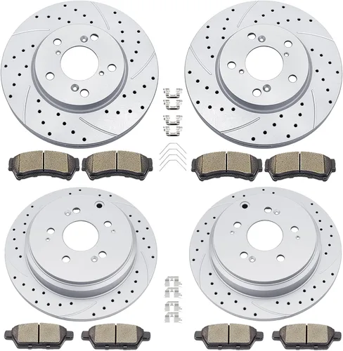 Miniatura 7 de Rotores de disco delanteros y traseros, pastillas de freno de cerámica perforadas y ranuradas, repuesto para Honda Odyssey 2005-2010