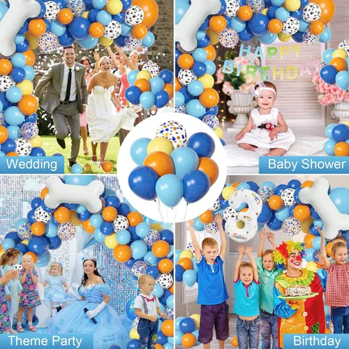 Miniatura 6 de Juego de 118 globos azules y naranjas de tercer cumpleaños, globos de pata de perro, suministros para fiestas de cumpleaños Blue3