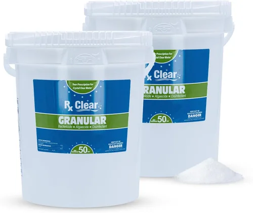 Rx Clear Cloro granular para piscina de 100 libras | Uso como bactericida, algicida y desinfectante en piscinas, jacuzzis y spas | Estabilizado,