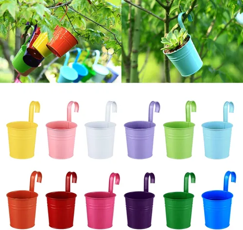 Paquete de 12 macetas de balcón para colgar, maceta colorida de 4 pulgadas, soporte pequeño para plantas colgantes para interiores y exteriores