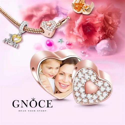 Miniatura 2 de GNOCE Custom Photo Charms Bead Heart Shaped Sterling Silver Personalized Charm With Cz fit Bracelet Necklace For Women Family Memorial Girls