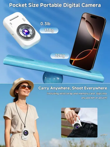 Miniatura 5 de Cámara digital, cámara de vlogging de enfoque automático 4K para fotografía, cámara de apuntar y disparar de 48 MP con modo de belleza y guía
