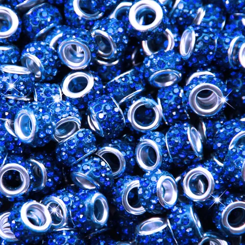 Miniatura 7 de 200 Piezas de Cuentas Espaciadoras Europeas de Agujero Grande, Cuentas de Artesanía Europeas Negras Zyehxed con Diamantes de Imitación Cuentas Negro