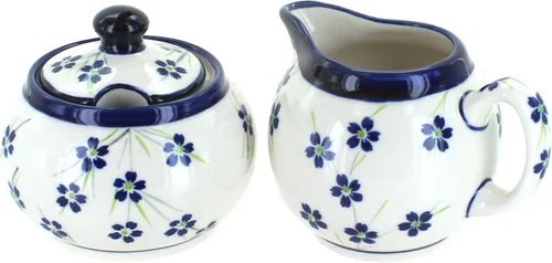 Miniatura 13 de Set de crema y azúcar de ballina de cerámica polaca Blue Rose