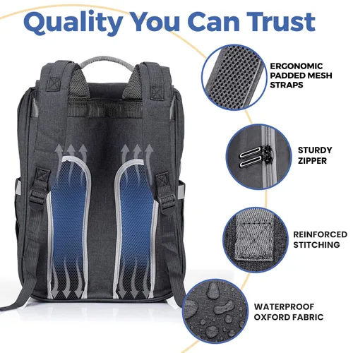 Miniatura 7 de PILLANI - Mochila grande para llevar pañales de bebé, para viajar, cambiador incluido, producto esencial para recién nacidos, artículos para mamá