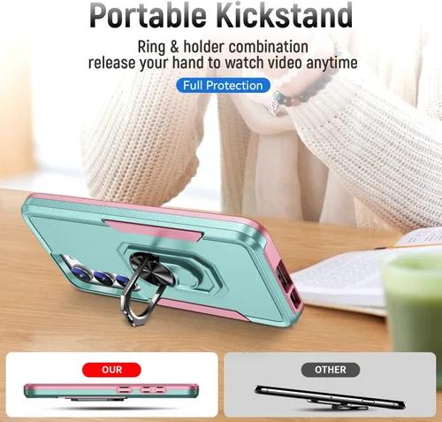 Miniatura 3 de Funda protectora diseñada para Galaxy S23 con soporte, a prueba de caídas militares, a prueba de golpes, a prueba de polvo, para Samsung S23, rosa