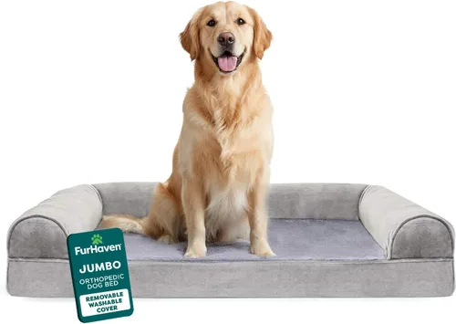 Miniatura 13 de Furhaven Cama ortopédica de espuma para perros, de pelo sintético y terciopelo, con diseño de caja de huevos, color salvia oscura, talla M Dark Sage
