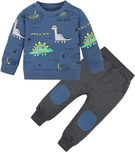 DISAUR Ropa para niño pequeño, ropa para bebé, otoño e invierno, sudadera con capucha impresa con letras y pantalones largos, Blue2