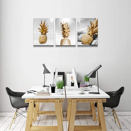 Miniatura 3 de TTHYUEWS Lienzo decorativo de pared para bar, cocina, sala de estar, oficina, baño, decoración del hogar, tablero en blanco y negro, paisaje de Piña