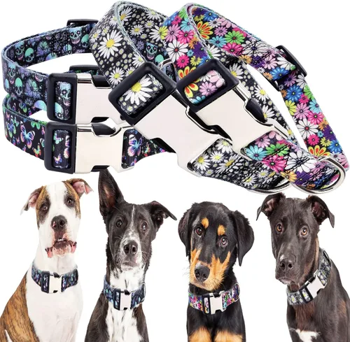 Miniatura 4 de Lindo collar para perros XS, pequeños, medianos y grandes, collar de nailon suave para mascotas, estampado 3D, con patrones multicolor, collares
