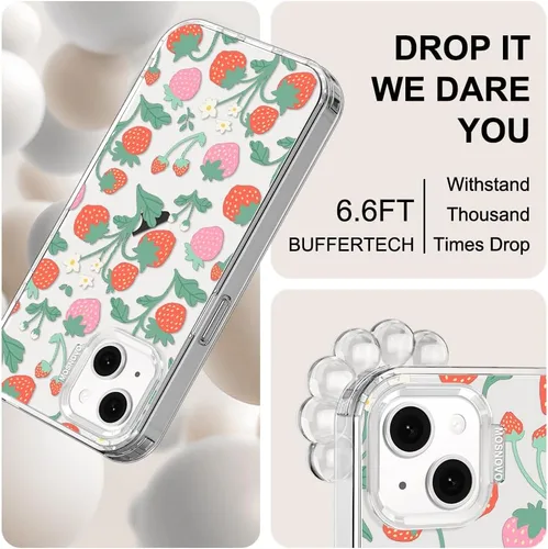 Miniatura 6 de MOSNOVO Funda para iPhone 13/14, grado militar, probada en caídas de 6.6 pies, transparente con diseño de jardín de fresas Claro - Jardín de fresas