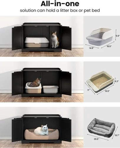 Miniatura 6 de Muebles de caja de arena para gatos, caja de arena oculta para gatos de interior, amplios muebles de baño para gatos con divisor extraíble, fácil