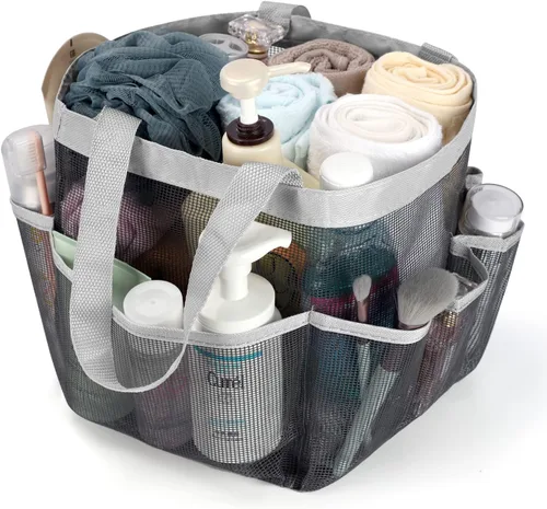 Ndeno Cesta de ducha de malla portátil para dormitorio universitario, artículos esenciales de habitación, organizador de bolsa de ducha, bolsa