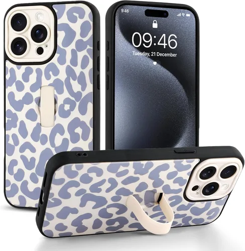 Miniatura 40 de Funda compatible con iPhone 17 Pro Max con correa de mano para los dedos, funda de teléfono con estampado de leopardo y guepardo para mujeres