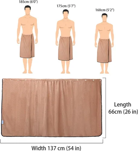 Miniatura 3 de kilofly 2 toallas de baño ajustables para hombre con cierre a presión, 26 x 54 pulgadas