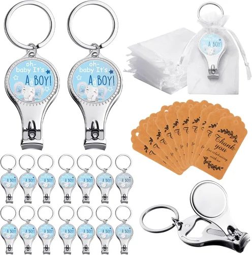 50 juegos de abrebotellas para baby shower, recuerdos para invitados, cortaúñas y abrebotellas con etiquetas de agradecimiento, bolsas de organza