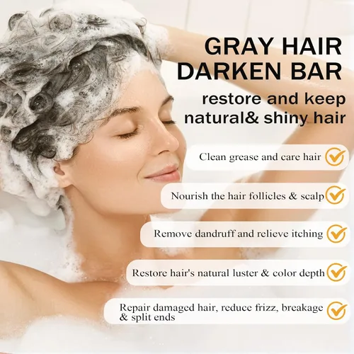 Miniatura 4 de Champú de barra inversa de cabello gris, jabón negro para barba de cabello gris con ingredientes naturales, barra inversa de jabón de melena gris