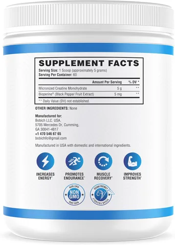 Miniatura 2 de NutraScience - Monohidrato de creatina en polvo con BioPerine, apoya el crecimiento y la recuperación muscular magra, 60 porciones, 5000 mg por