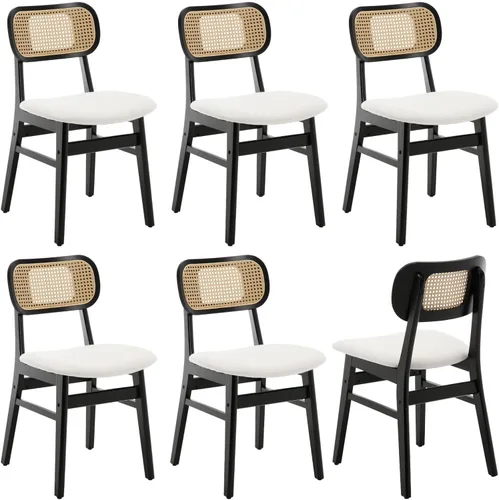 Miniatura 23 de ROCITY Juego de 4 sillas de comedor de ratán, sillas de comedor de lana de cordero blanca, sillas de cocina de madera natural, sillas de granja