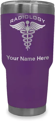 Miniatura 25 de LaserGram Vaso aislado al vacío de 20 onzas, radiología, grabado personalizado incluido (azul claro)